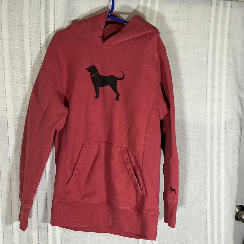The Black Dog Red Hoodie with Black Dog Silhouette